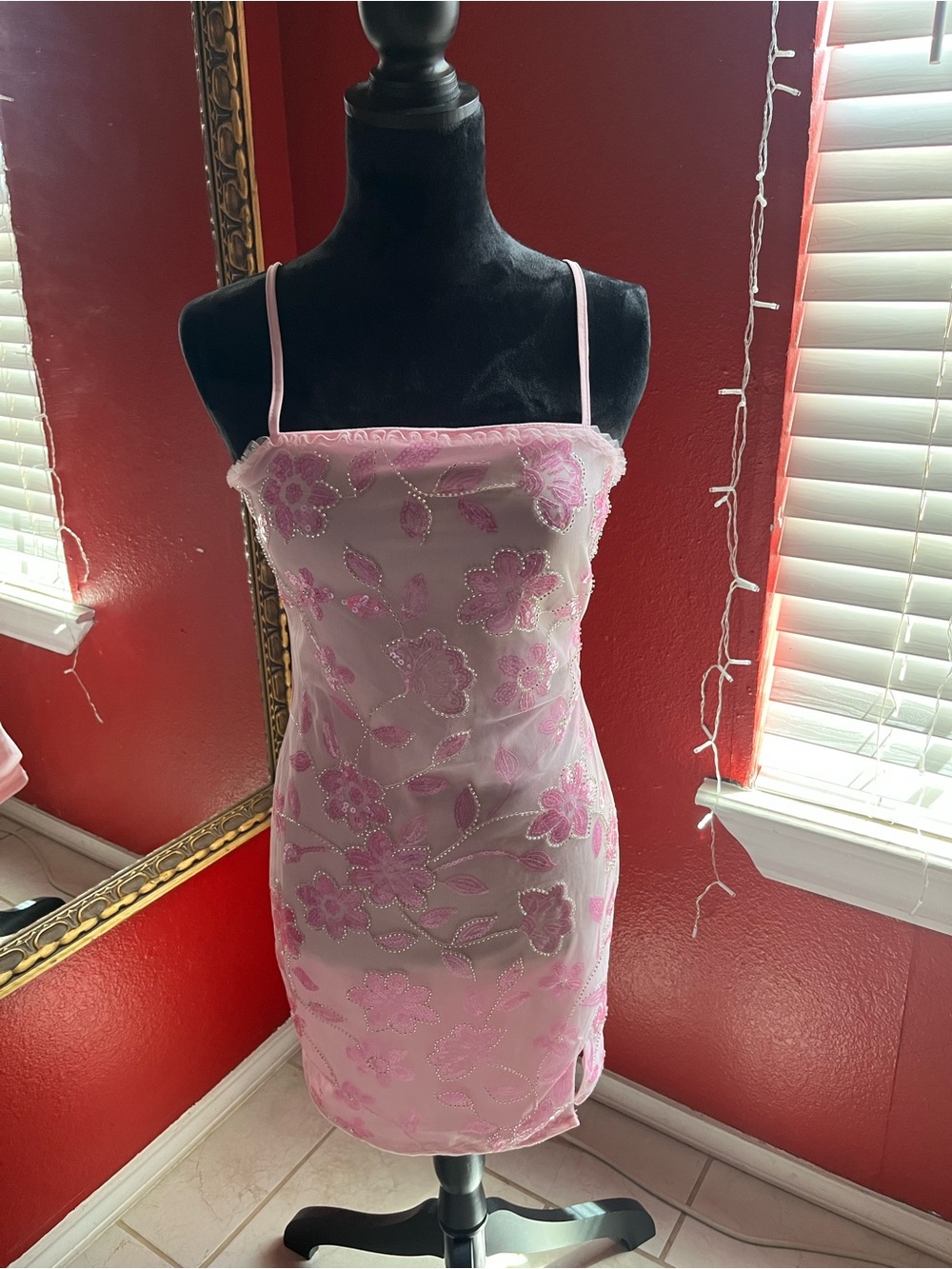 Madden Girl Pink Floral Mini Dress with Spaghetti Straps